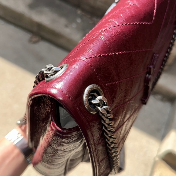 Ysl saint laurent Niki medium Crinkled leather Burgundy NO TRADE FIRM - Picture 4 of 17